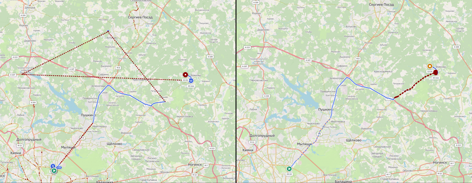 на скрине "до" слева - кратковременная заморозка на маршруте, а после - несколько выбросов с подмороженными промежуточными точками.